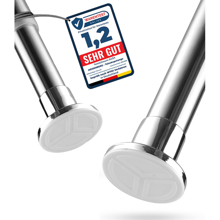 Штанга для душу без свердління 160-210 см, срібна, Ø 25 мм, телескопічна. Підходить для ванної, душу та перегородки. Штанга з нержавіючої сталі