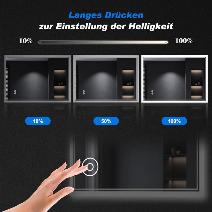 Дзеркало для ванної кімнати SONNI з підсвічуванням 80x60 см, 3 кольори світла, проти запотівання, LED, сенсорне керування, годинник, температура, 3-кратне збільшення