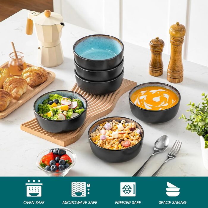 Набір тарілок Vancasso (6 шт.) Amber, 840 мл, для мюслі, супів, салатів, десертів, кераміка, блакитний колір