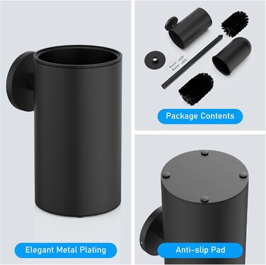 Набір для чищення унітазу з нержавіючої сталі 304, комплект з 2 насадками (круглі, чорні)