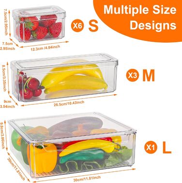 Refrigerator Organizer Set, 6-Piece Organizer Boxes for Refrigerator with Lids, Transparent Refrigerator Boxes Stackable, Storage Boxes for Refrigerator for Kitchen Cabinets (Model 1)
