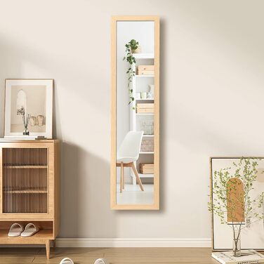 RELAX4LIFE Full-Body Mirror 2 in 1, Standing Mirror & Wall Mirror, Country-Style Wardrobe Mirror, Mirror with Wooden Frame, Adjustable & Freestanding, for Bedroom & Living Room & Business (Natural)