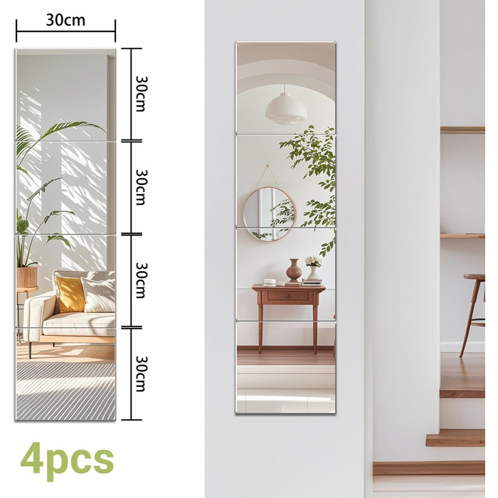 Дзеркала на клейкій основі Spiegel 35x35 - набір з 4 шт. для кухні, ванної кімнати, спальні. DIY дзеркала на стіну 35x35 см, скло HD