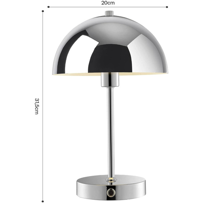 Mokebo® LED настільна лампа бездротова, акумуляторна, з регулюванням яскравості та USB-C, 'The Lighthouse', вінтажна лампа-горщик, грибний світильник та настільна лампа кольору тауп, метал, з батареєю, тепле біле світло, сріблястий колір