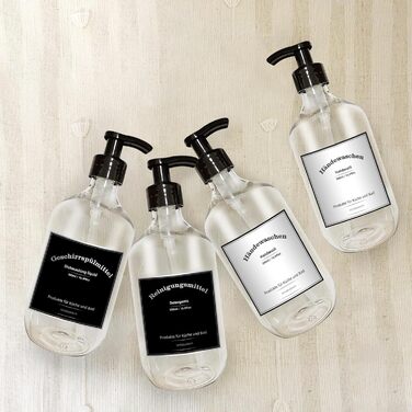 Набір дозаторів для мила з пластику, 4 шт, 500 мл з етикетками, набір помпових флаконів для ванної кімнати, флакон для шампуню (500 мл, прозорий)