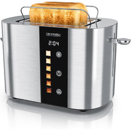 Тостер Arendo з нержавіючої сталі, 2 відділення, сенсорний дисплей, 800 Вт, підставка для булочок, 6 рівнів підсмажування, центрування хліба, таймер, пам'ять (C: Steelsilver)