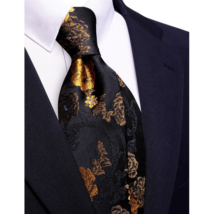 Краватки Barry.Wang для хлопчиків, 119.9 см, самов'язування, краватка-хустинка, шкільна форма, випускний, виступ, вік 6-15 років (чорні з золотими квітами)