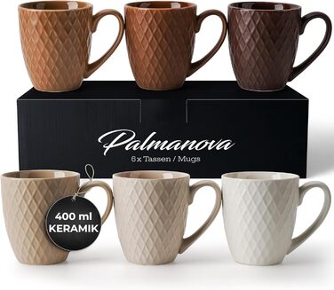 MIAMI – 6 x 400 ml – Coffee Cup Set/Mug – Modern Matte Ceramic Cup – Large Coffee Cup – Palmanova Collection (Beige)