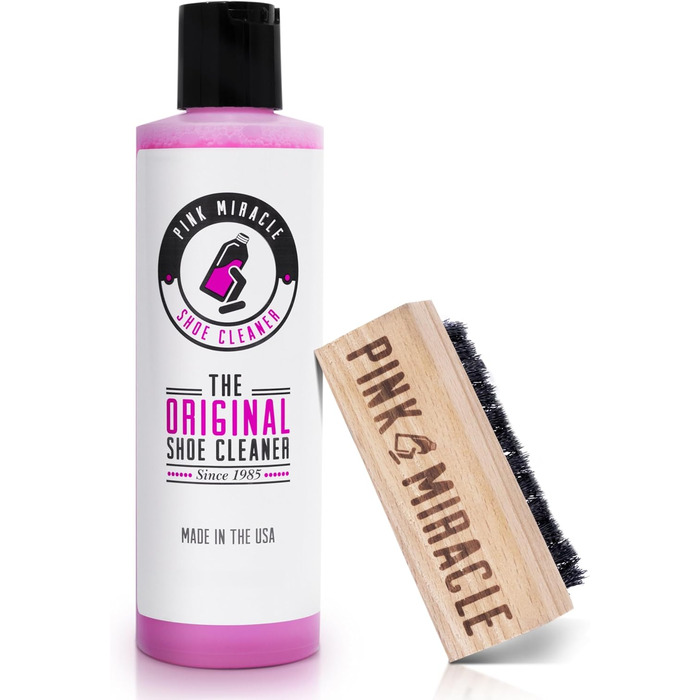 Pink Miracle Shoe Cleaner, Textile Cleaning Solution including Shoe Brush, suitable for Leather, White Fabrics, Nubuck Leather, Golf Shoes, Basketball Shoes, Boots, Sandals, Household and Car Seats, 227 g