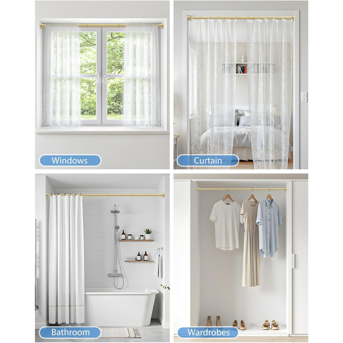 Телескопічна штанга для карнизів та душової кабіни без свердління, 79-195 см (Золотий)