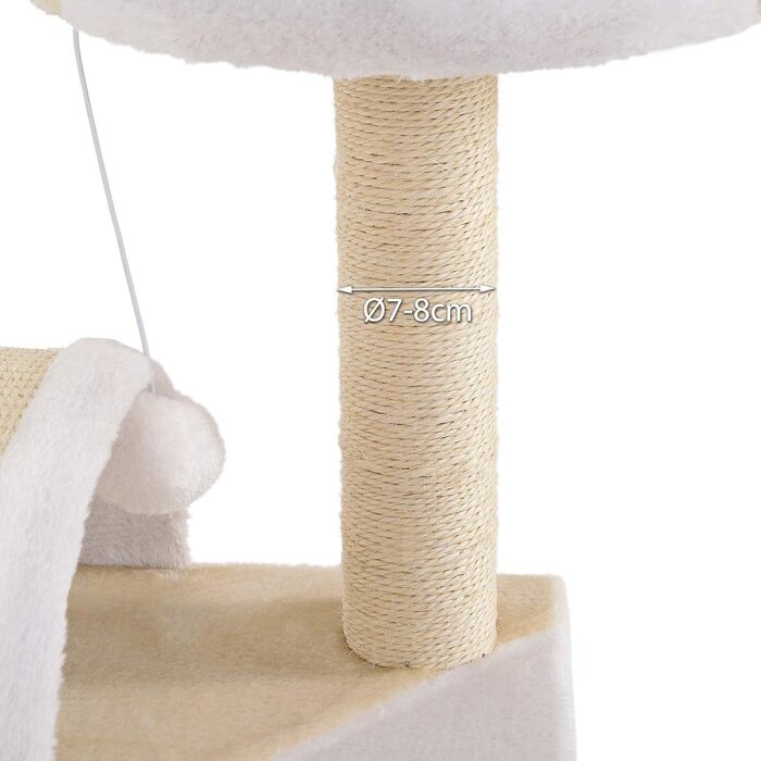 Kratzbaum, small with plush ball & scratching arch, height 43 cm, cozy lying area made of soft plush, stable with sisal rope for claw care, suitable for small & large cats, beige/white