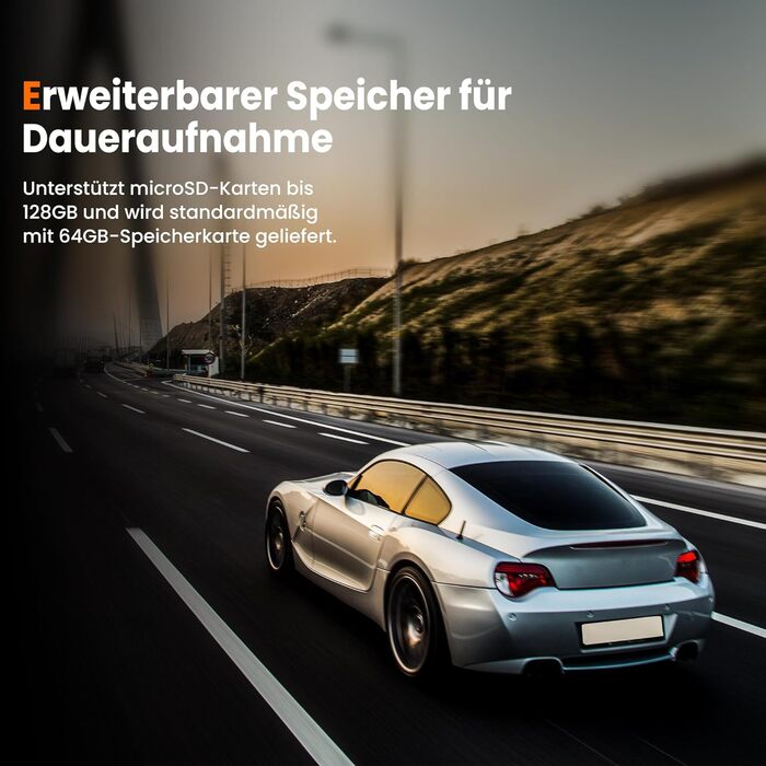 Відеореєстратор Faas Dashcam Auto Vorne & Hinten: 4K Dual, 64GB MicroSD, G-сенсор, час затримки, нічне бачення, режим паркування, циклічна запис – Чорний