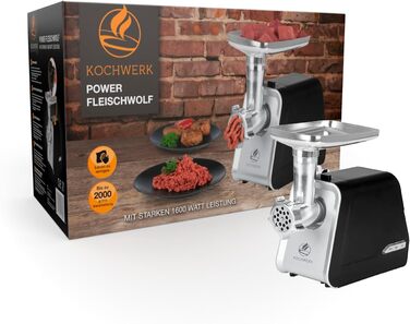 Електрична м'ясоподрібнювач KOCHWERK з набором насадок | потужність 1600W | для фаршу, кіббе, чуррос, ковбас та іншого | легке використання та чистка