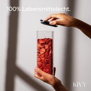 12 шт. скляні контейнери для зберігання KIVY – чорні, повітряно-непроникні, з кришкою