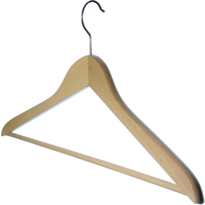 HAGSPIEL Wooden Clothes Hangers, 12-Piece Set - Beechwood Hangers, Natural Lacquered (Water-based Lacquer), Silver-Colored Swivel Metal Hook, Made in Austria (with Shoulder Rest)