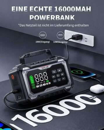 Пусковий пристрій (бустер) для авто 8000A з компресором 160 PSI та повітродувкою, Powerbank, чорний