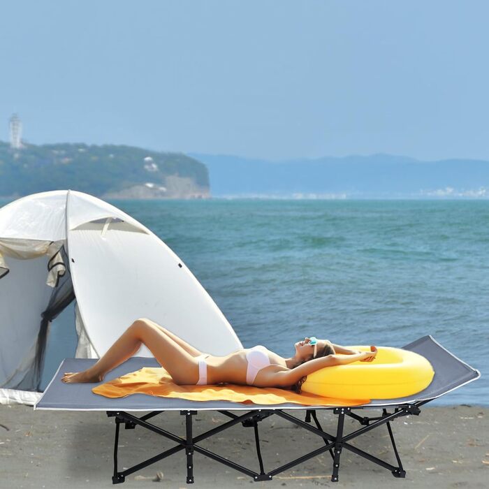 Розкладне ліжко-крісло для кемпінгу з сумкою для зберігання, до 250 кг, 190x62x38 см, для дорослих, відпочинку на природі, в саду, в подорожах
