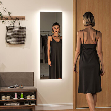 HOMCOM Full Length Mirror 40 x 120 cm Standing Mirror with LED Lights, Wall Mirror with Touch Control, Frameless Floor Mirror, for Bedroom, Living Room | Aosom