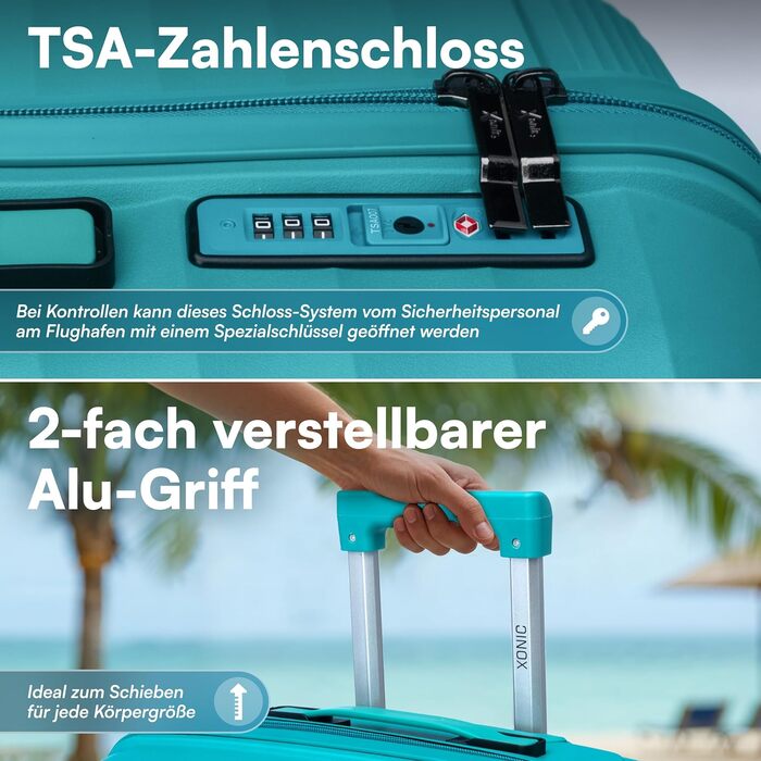 Xonic® Валіза з жорстким корпусом M, 40L - Ударостійка валіза з поліпропілену з подвійними колесами на 360° та TSA-замком - Валіза для подорожей, м'ятно-зелений колір (Сет XL-L-M)