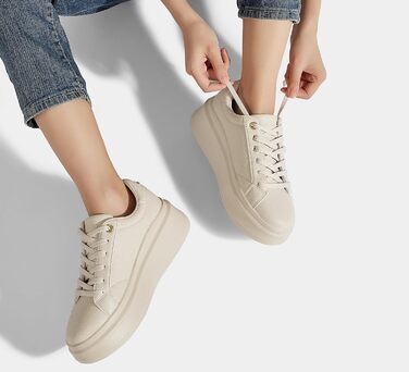 Жіночі кросівки на платформі LUCKY STEP, стильні кеди, класичні повсякденні туфлі, штучна шкіра, зручне взуття на кожен день (Бежевий, 37 EU)