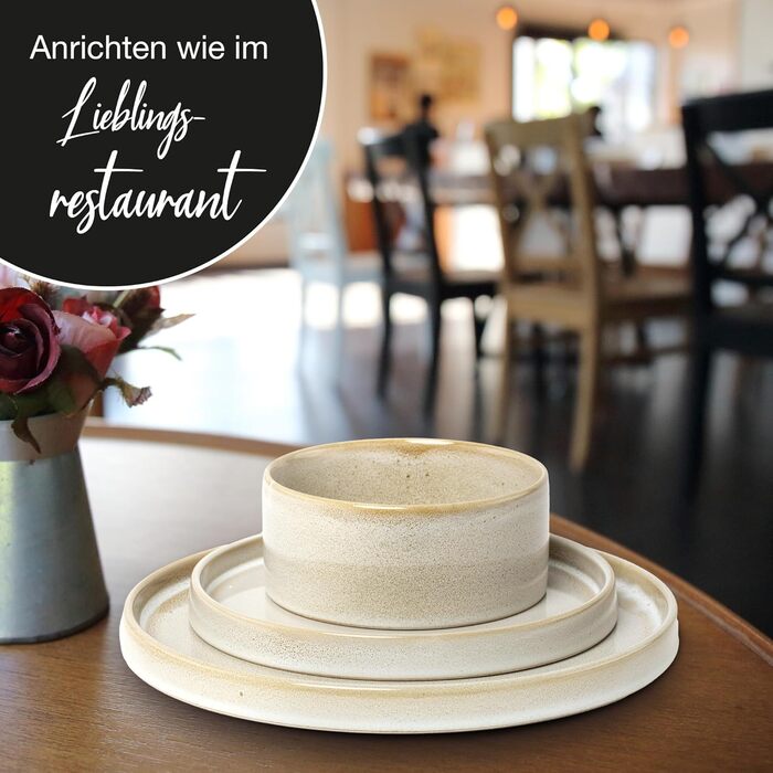 Moritz & Moritz Castello 20-Piece Dinnerware Set - Beige Stoneware Dinner Set for 4 - Includes Dinner Plates, Dessert Plates, Soup Plates, Bowls, and Cups