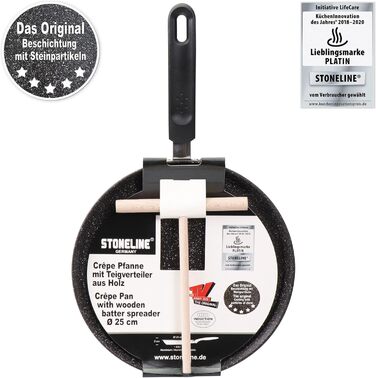 STONELINE Back to Nature Crepe Pan Induction 25 cm, Omelette Pan with real stone particles, Pancake/Pancake Pan Non-Stick, Fat-Free Frying, All Cooktops, (Riveted)
