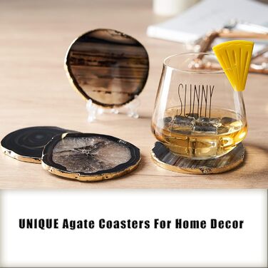 Yougoals Coasters, Geode Coasters for Drinks, Gemstone, Natural Stone, Agate Slices, Coasters, Cup Mat for Home Decoration (black, 4 pieces)