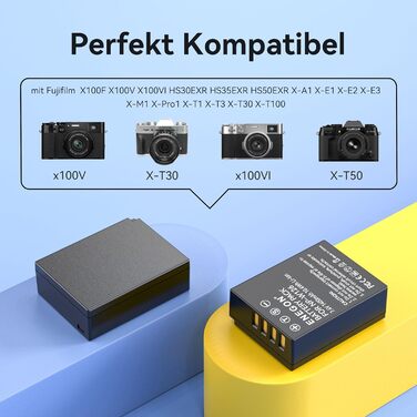 Акумулятор ENEGON NP-W126S/NP-W126 (2 шт.) та подвійний USB-зарядний пристрій для Fujifilm X100V, X100VI, X-M5, X-T1/T3/T30/T100, X-A1, X-E1, X-E2, X-E3, X-M1, X-Pro1, HS30EXR, HS35EXR, HS50EXR