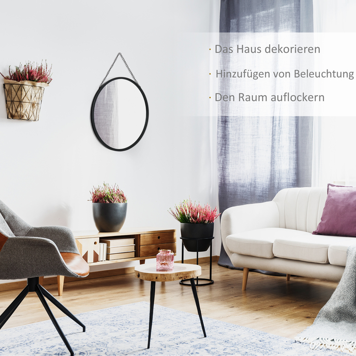 HOMCOM Wall Mirror Makeup Mirror Round Mirror Ø 50 cm with Decorative Mounting, Black Metal and Glass for Bathroom and Hallway
