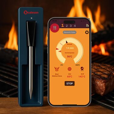 Термометр для гриля та м'яса SCALESON S410 бездротовий з підключенням до застосунку, радіус дії 10 метрів, швидка зарядка за 5 хвилин