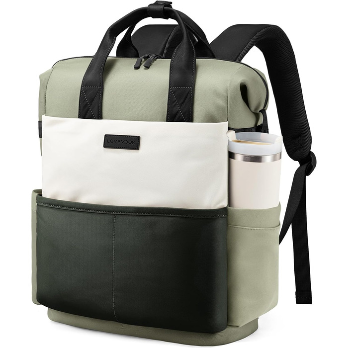 LOVEVOOK Рюкзак для жінок з відділенням для ноутбука 15.6 дюймів, шкільний, для подорожей, універсальний, водонепроникний, для роботи та навчання (15.6', зелено-бежевий)