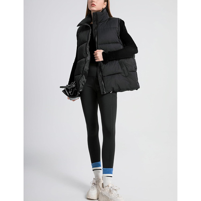 Жіноча жилетка FEOYA великого розміру з пуховим наповнювачем, без рукавів, тепла, чорна, XL