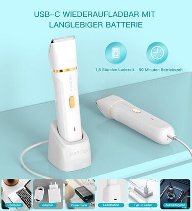 Електричний тример для бікіні 3-в-1 для жінок: тример для обличчя та інтимної зони, для чутливої шкіри. Вологостійкий, для мокрого та сухого використання, перезаряджається