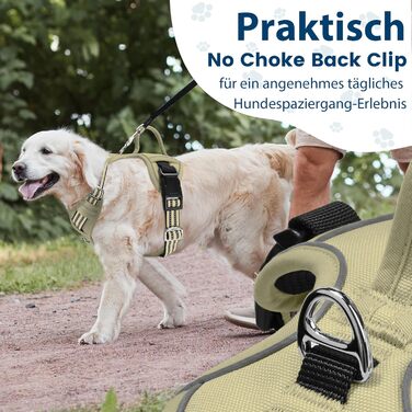 Шлейка для собак середніх порід Funfox, анти-тяга, з ручкою та світловідбиваючими смугами, без коміра, військовий зелений (M)