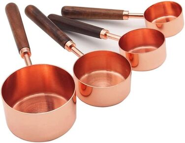 FBHappiness 4-Piece Stainless Steel Measuring Spoon Set with Walnut Handle, Copper Measuring Cup Set for Baking and Cooking