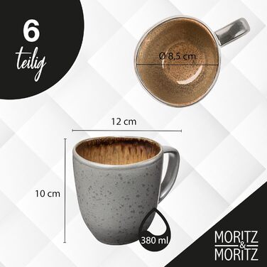 Набір келихів для кави Moritz & Moritz ORGANIC 6 шт. - бежеві келихи з каменю з унікальним градієнтом кольору, придатні для миття в посудомийній машині