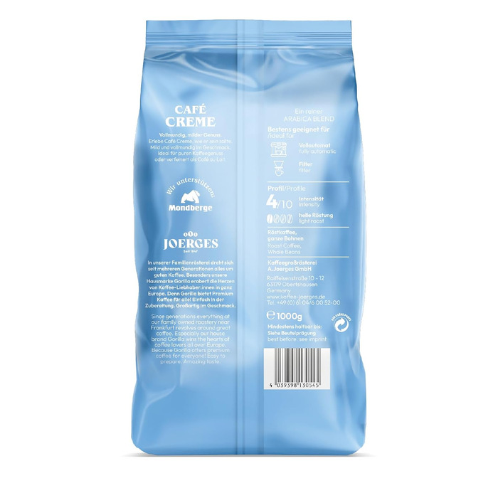 Кава в зернах Joerges Gorilla Café Creme, натуральна, 1 кг