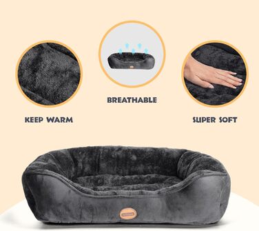 Dog Bed for Dogs 67x57cm, Non-Slip Dog Basket, Super Soft Fiber Filling, Washable Pet Bed for Small and Medium Dogs and Cats (L 87 x W 77 x H 18 cm, Black)