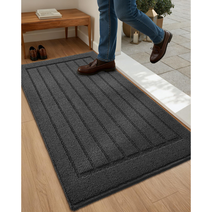 Килимок для дому COLOR&GEOMETRY 44x76 см – машинне прання, протиковзкий, швидковисихаючий, знімний, для входу, порогу та коридору. Сірий, 81x122 см (Прямокутний)
