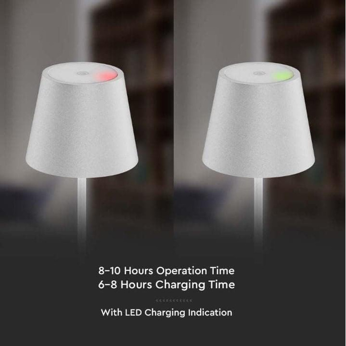 LED-лампа настільна V-TAC з бездротовим живленням та сенсорним керуванням, акумулятор 4400mAh, тепле світло 3000K, IP54 для використання в приміщенні та на вулиці