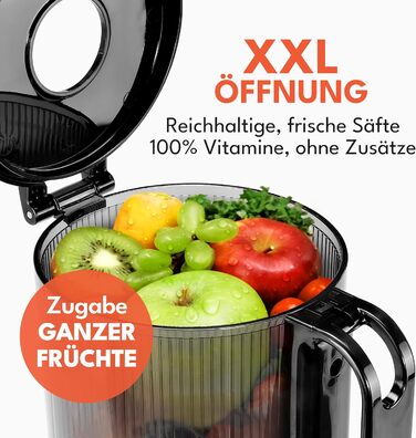 Електричний соковитискач LEBENLANG Slow Juicer з рецептами та великим соковидом 135 мм | Для фруктів, овочів, 100% BPA-Free | Мастикуючий соковитискач