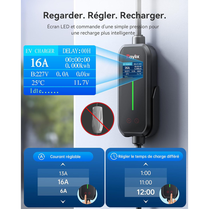 Raylix 2026 Neu 11kW Wallbox для електромобіля Typ 2 з кабелем 8-16A (3 фази), лічильником електроенергії, регулюванням струму та відтермінованим заряджанням + кабель CEE 16A - Typ 2 (5м)