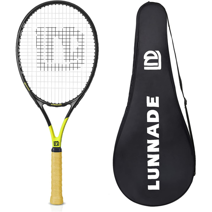 LUNNADE Adult Tennis Racket - Lightweight with Case, Suitable for Men & Women Beginners & Advanced Players (27 Inch, Black+Yellow)