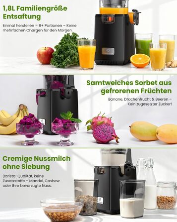 Шнекова соковижималка LINKChef Slow Juicer, 250Вт, для цілих овочів та фруктів, широкий отвір 130мм, чаша 1.8л, з функцією реверсу, без BPA