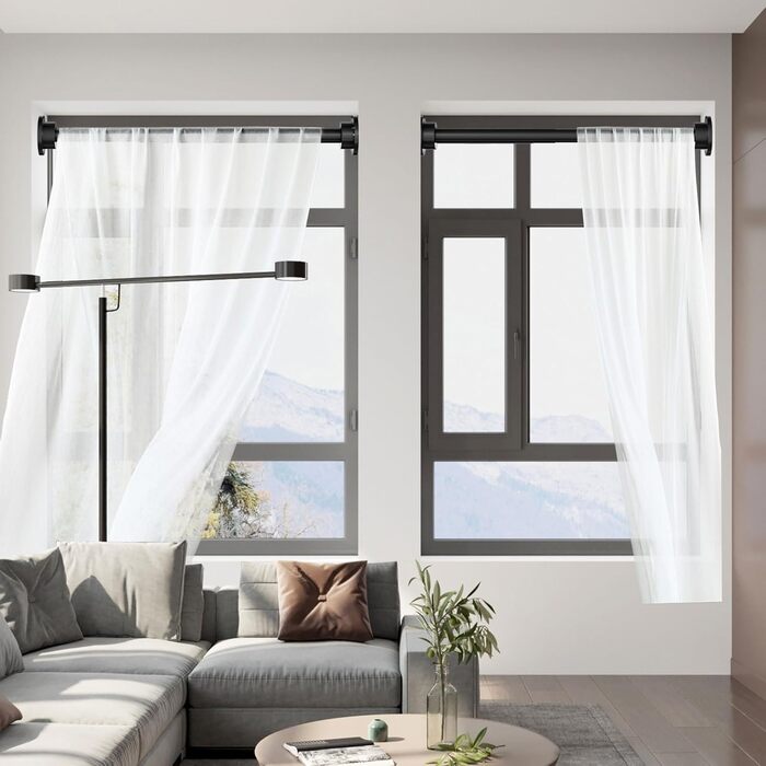 Розсувна штанга для карнизів Onpira® без свердління – телескопічна штанга в 5 розмірах (40–240 см) та 3 кольорах – універсальна телескопічна штанга для вікон та штор, біла або чорна (105-185 см, чорна)