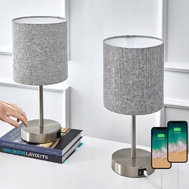 Настільна лампа для навчання та читання, нічник з дерев'яною основою, цоколь E27, LED, сіра, 2 шт.