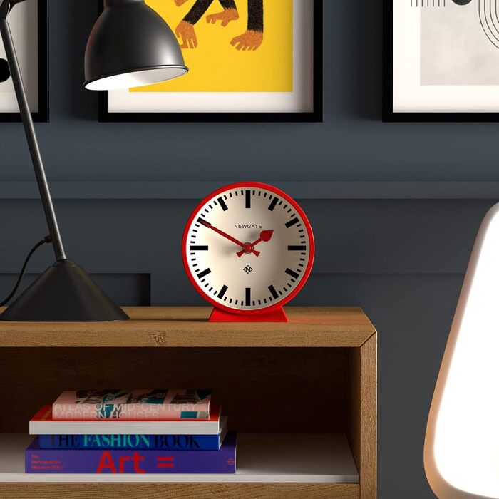 NEWGATE® M Mantel Clock for Fireplace Inserts, Silent, No Ticking, Modern Mantel Clock, Small Mantel Clock, Railroad Dial, Red