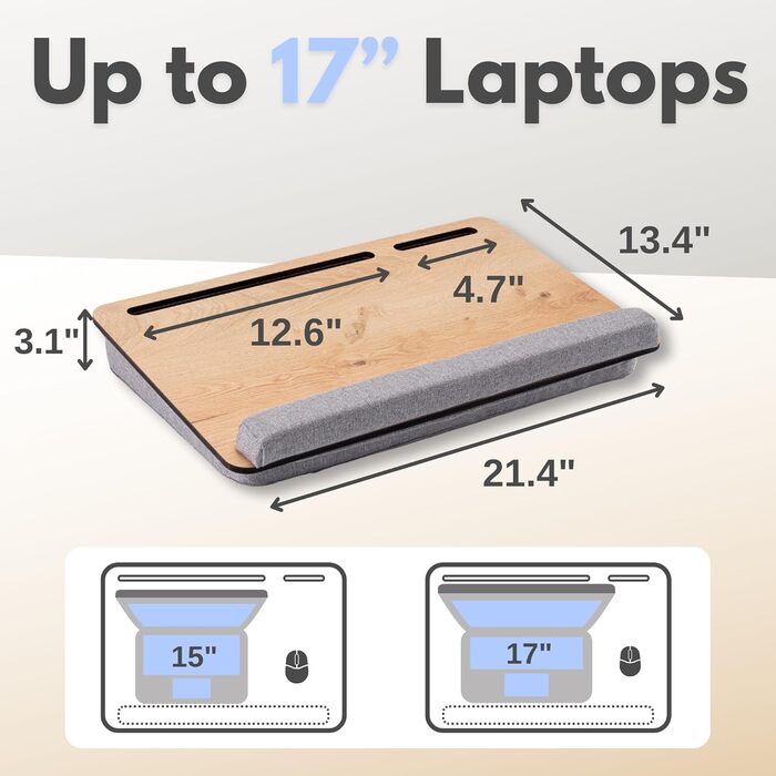 Стіл для ноутбука Vigo Wood - підставка для ноутбука до 17,3 дюймів - килимок-табличка для комфортної роботи в ліжку або на дивані - екологічний столик на колінах для home office (Cambridge & Braun) (Дуб & Сірий)
