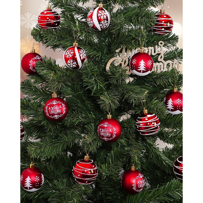 Кульки для ялинки з пластику червоно-білі, 16 шт. - прикраси для ялинки, різдвяний декор