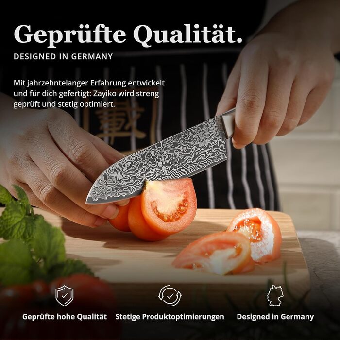 Ніж кухонний Zayiko Black Edition Santoku, сталь VG10 дамаск, 13 см, рукоять Pakkaholz, преміум